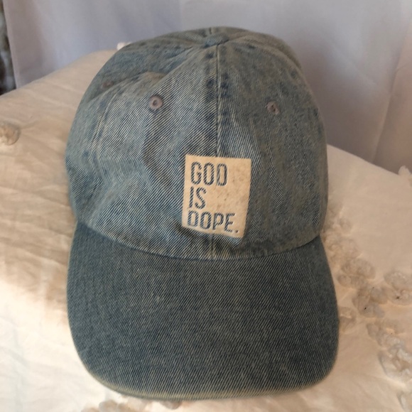 NEWHATTAN GOD IS DOPE light blue denim baseball cap. One Size Adult. - Picture 1 of 9